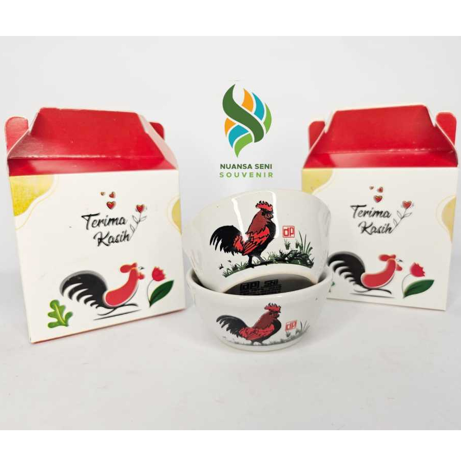 Souvenir Mangkok Keramik Kecil Mangkuk Ayam Jago Mini Mangkok Sambal Stoneware Kemas Box Motif Ayam