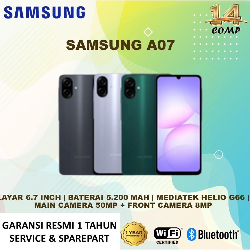 Samsung Galaxy A07 4G/LTE - RAM 8/256- MediaTek Helio G99 | 50MP + 5MP | Layar 90Hz 6.7" PLS LCD, IP