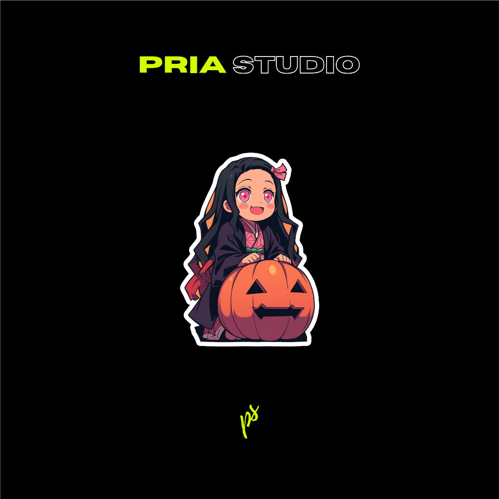 Stiker | Stiker karakter | Sticker anime | Demon Slayer | chibi nezuko kamado halloween pumpkin