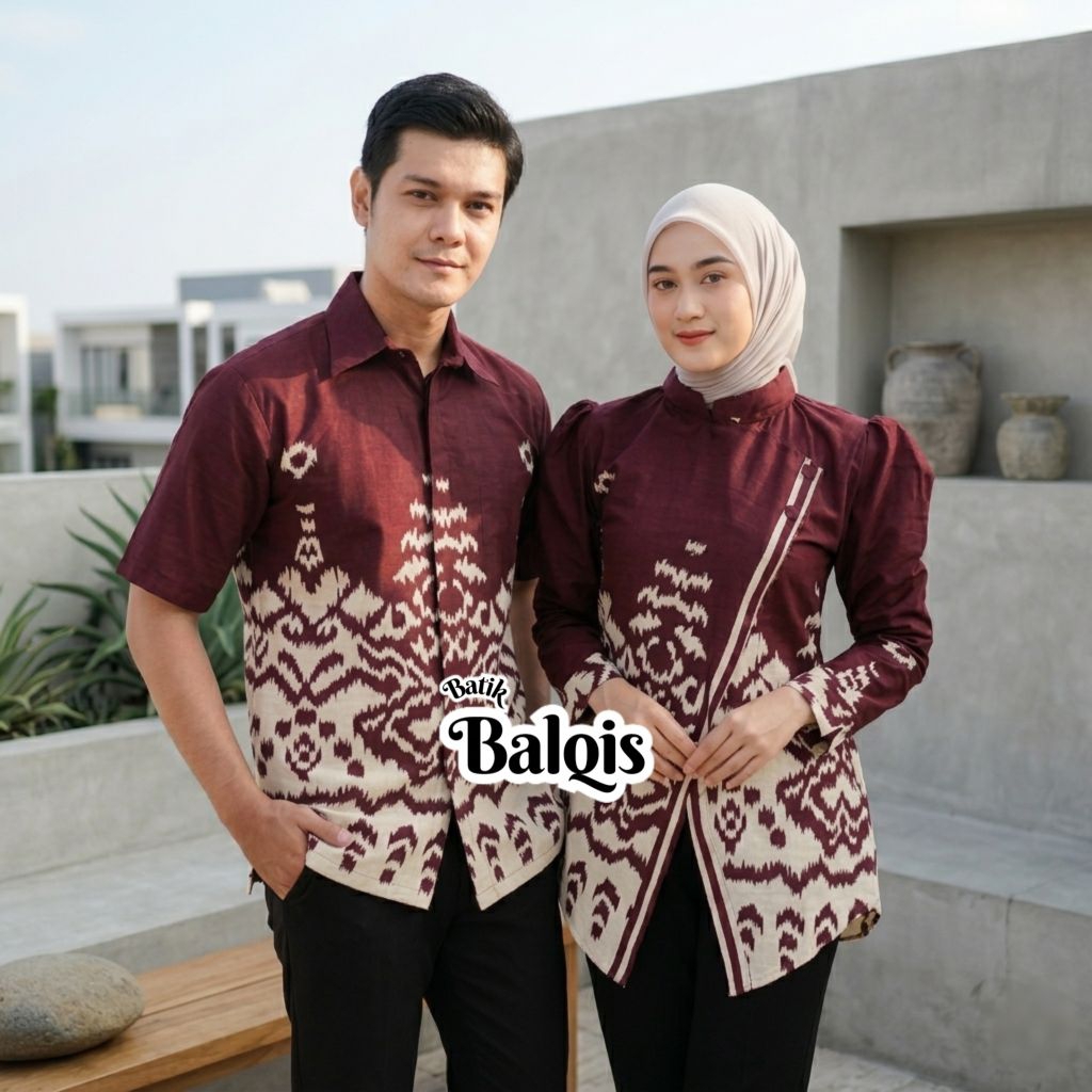 Seragam Batik Couple Modern Terbaru Baju Batik Pria Wanita Atasan Blouse Batik Kerja Kantor Wanita M