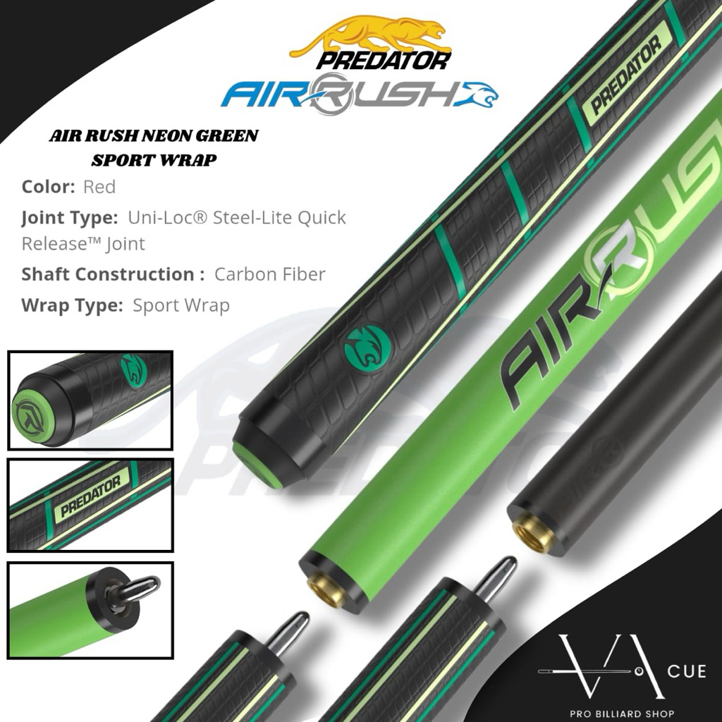 Predator Air Rush Neon Green Sport Wrap Jump Cue - Stik Billiard Predator Air Rush Neon Green Sport 