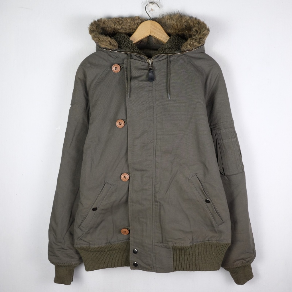 JAKET AVIREX PARKA COLD WEATHER ARMY WINTER SHERPA JK282 SIZE M FIT L