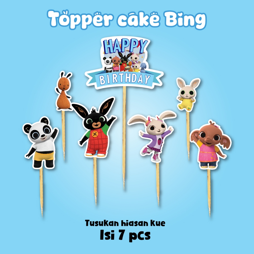 TOPPER CAKE BING BUNNY SULA PANDO COCO ULANG TAHUN ULTAH DEKOR HAPPY BIRTHDAY HIASAN DEKOR KELINCI B