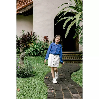 Giggles - Ruffle Denim Top | Moon Maru (Atasan Model Jeans Anak)