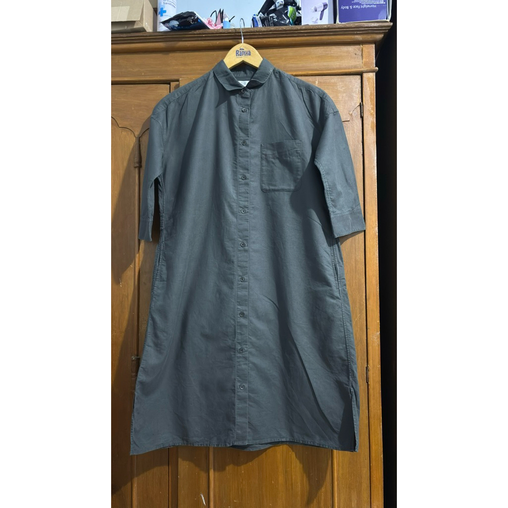Linen Blend 3/4 Sleeve Shirt Dress Uniqlo