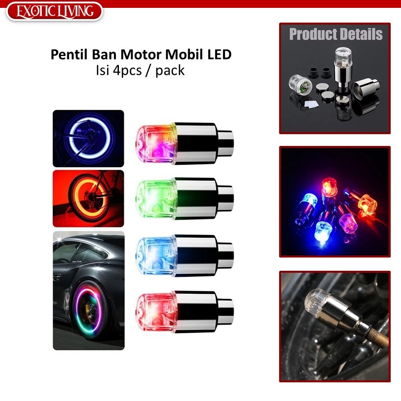 ExoticLiving - 4PCS/PACK Fieflys Pentil Ban Motor Mobil LED Tire Air Valve Cap Lights 4PCS - AG11