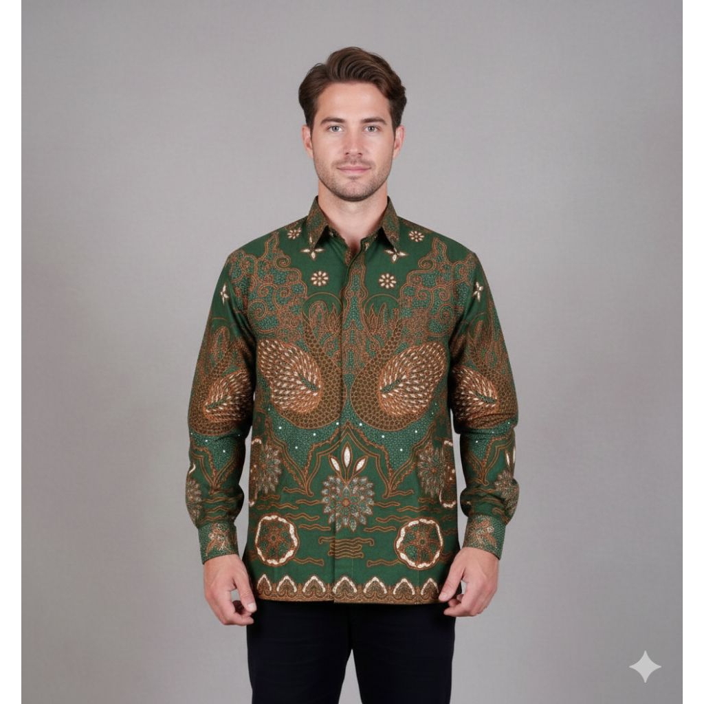 Promo BATIK PRIA FURING PRABUSENO UTUNGGA HIJAU BOTOL lengan panjang Hijau tua