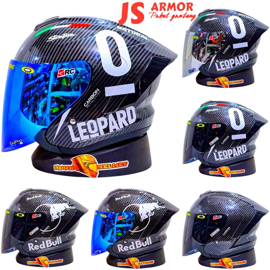Helm Half face JS ARMOR CARBON paket ganteng