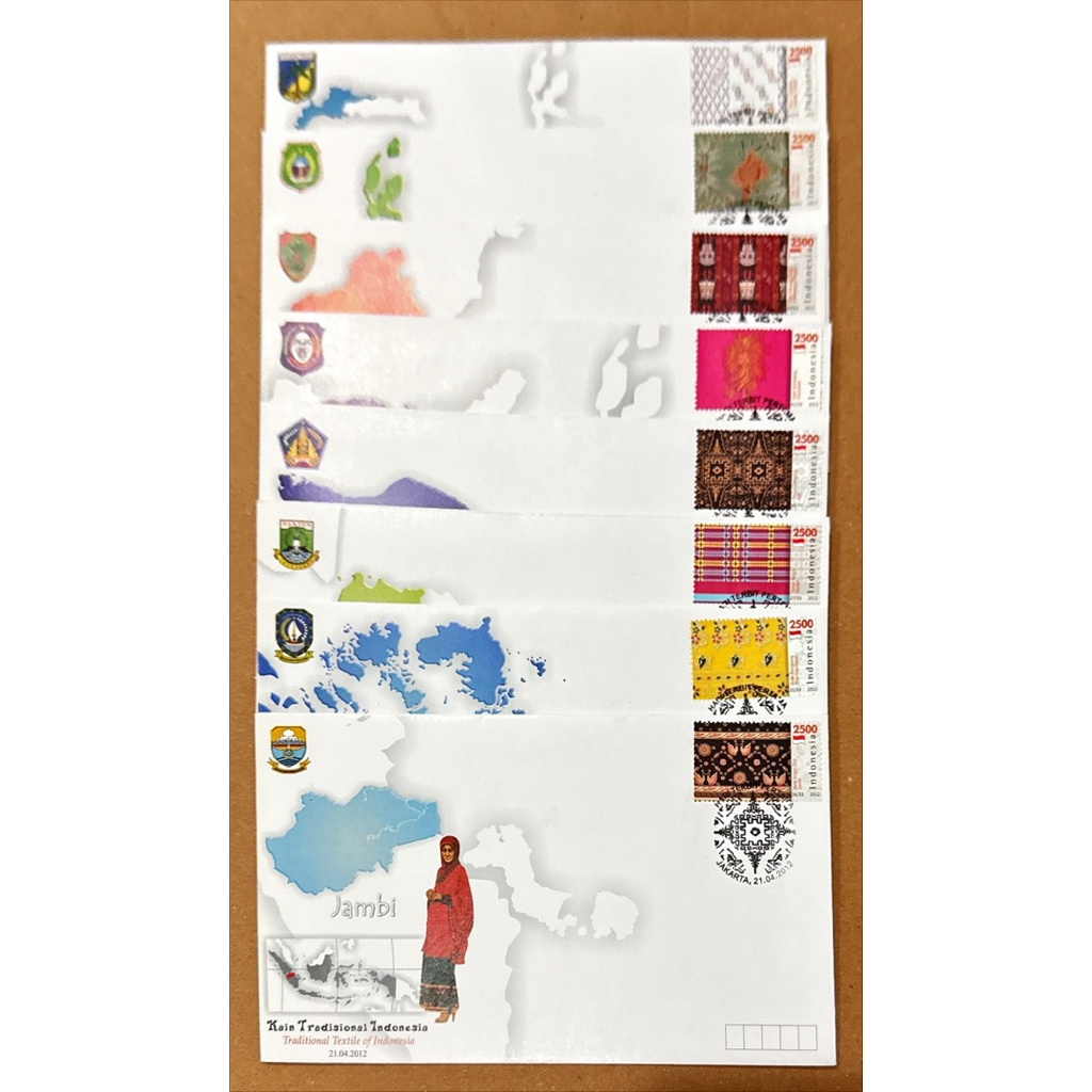 PRANGKO INDONESIA 2012 SHP KAIN TRADISIONAL INDONESIA SERI - 4 (8 SAMPUL COMPLIT SET) MINT.