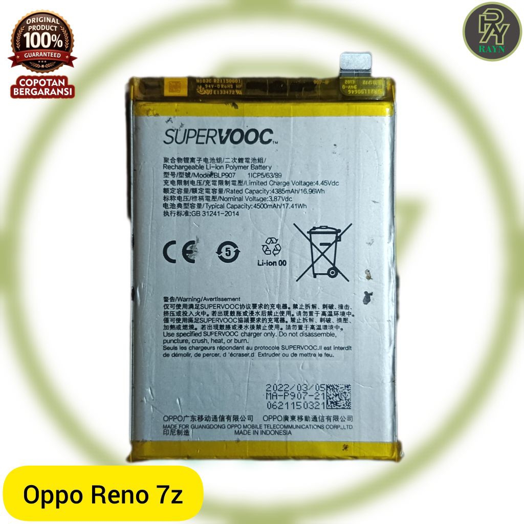 baterai Oppo BLP907 Reno 7z / Oppo 96 original copotan bergaransi