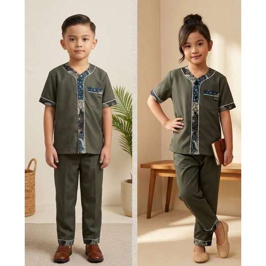 Piyama Anak Kombinasi List Batik | Baju Tidur Anak Adem Lembut | Setelan Anak Laki Perempuan Nyaman