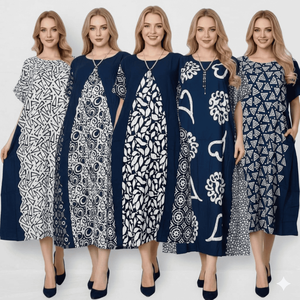 Daster Batik Kelelawar Jumbo LD140/PB110 Adem Navy Rizkya Dan Selancar Non Busui Freindly Bahan Kain