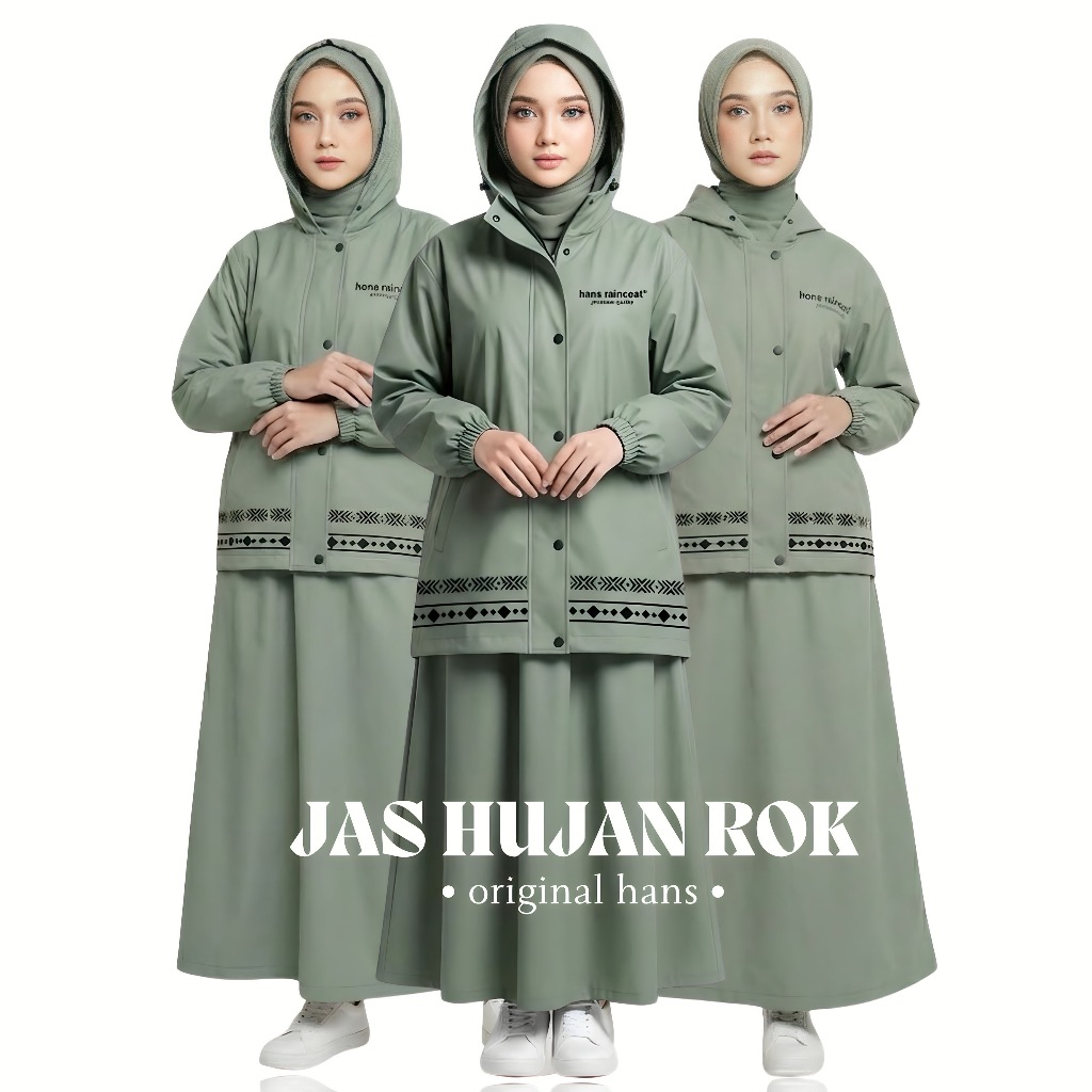 Jas Hujan Rok Wanita Original Hans SAGE Motif Geometris Dengan Syal