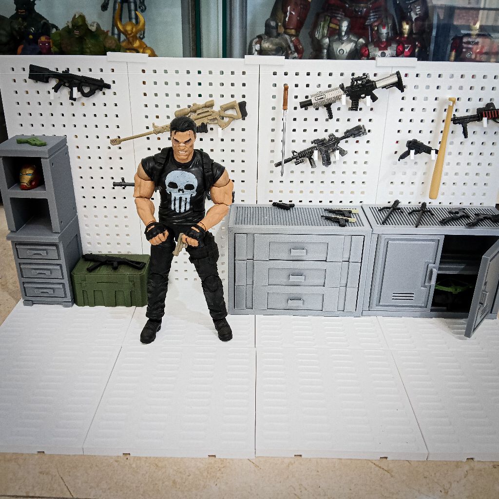 diorama punisher 1/12 armory weapon base army military bisa marvel legends shf mezco figma dll maina