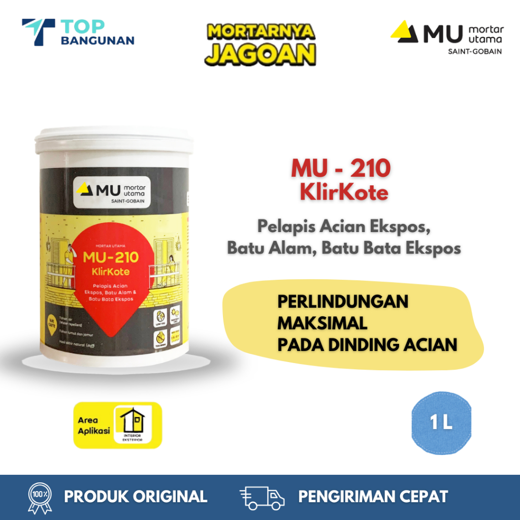 Mortar Utama MU-210 KlirKote Pelapis Acian Ekspos Batu Alam Batu Bata Ekspos 1 Liter - Pelapis Coati