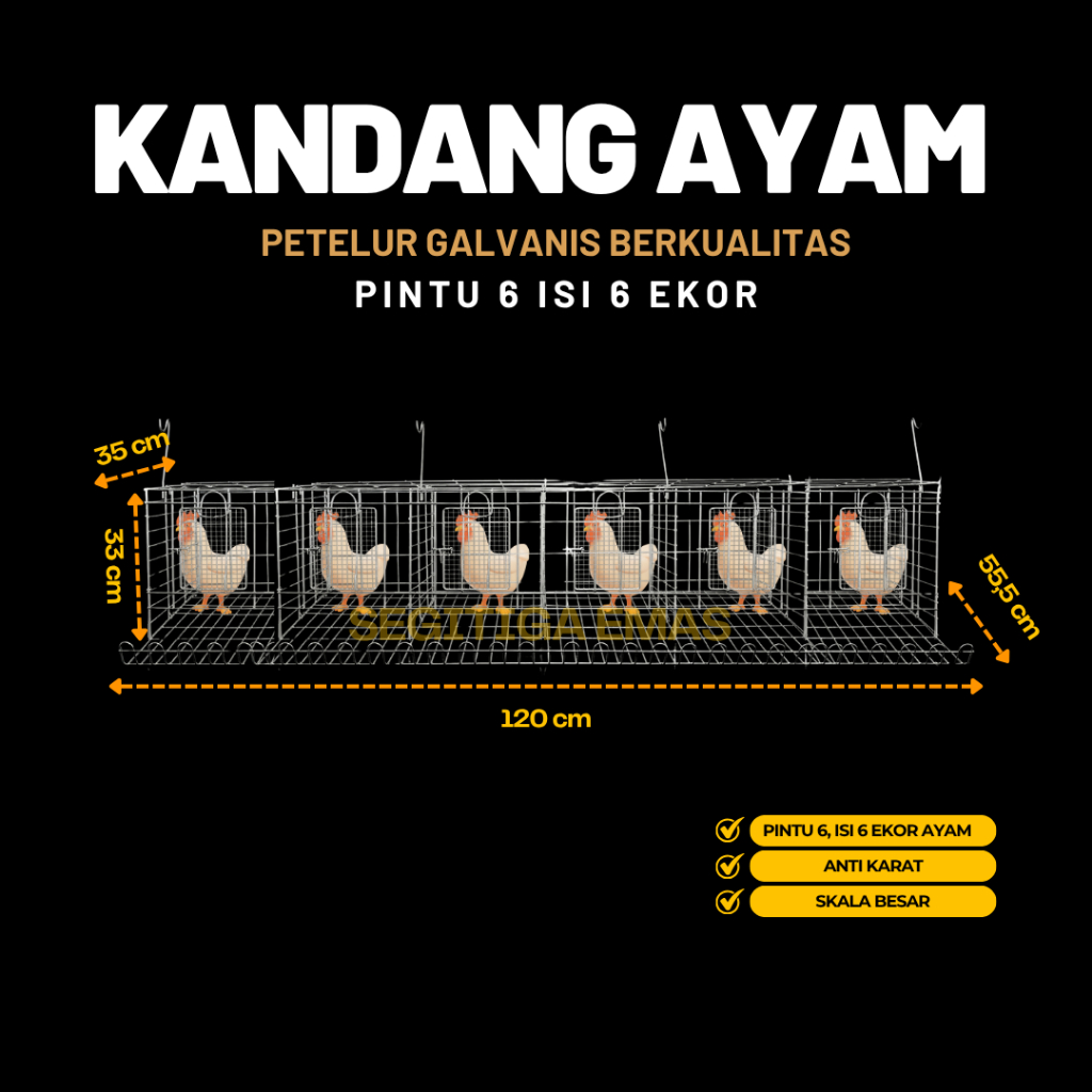 Kandang Ayam Petelur Kawat Baterai Bahan Galvanis Pintu 6 Isi 6 Ekor Ayam Skat Full Uk Kawat 3.4mm