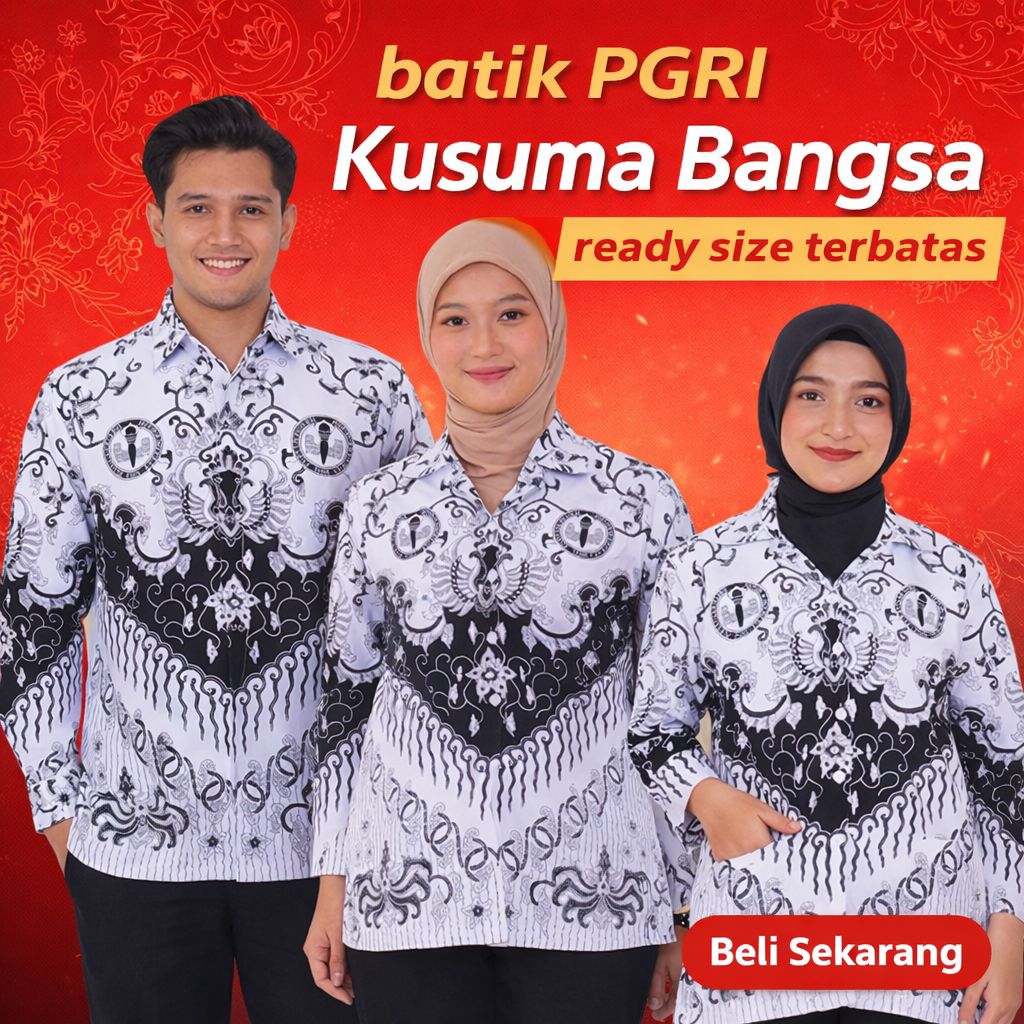 Seragam Guru PGRI Resmi Pria Wanita – Atasan Batik Putih/batik PGRI semi sutra furing
