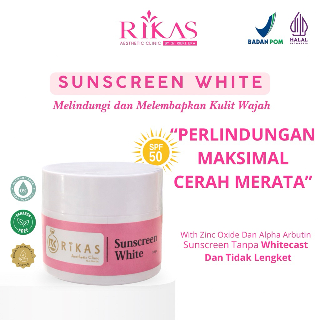 RIKAS - Sunscreen White Dengan Alpha Arbutin Dan Zinc Oxide SPF 50