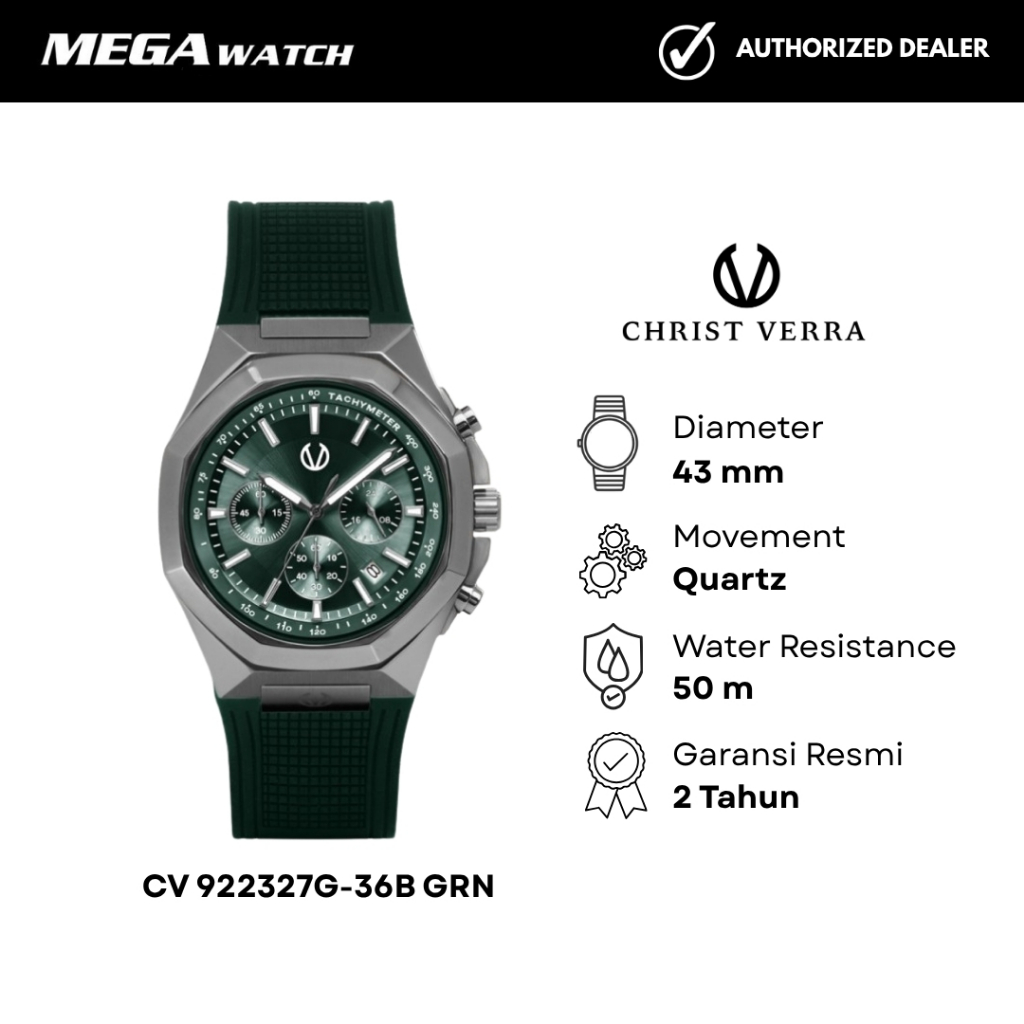 Jam Tangan CHRIST VERRA Pria Original CV 922327G-36B GRN