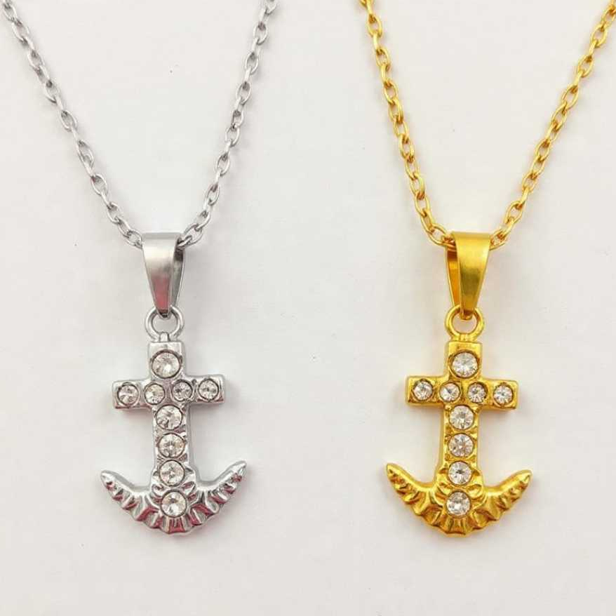 Kalung Salib Jangkar Anchor Permata Titanium Gold Premium – Koleksi Eksklusif Anti Karat & Anti Hita