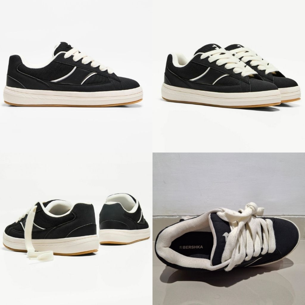 BERSHKA SEPATU SNEAKERS SKATER TRAINERS BLACK BARU ASLI ORIGINAL