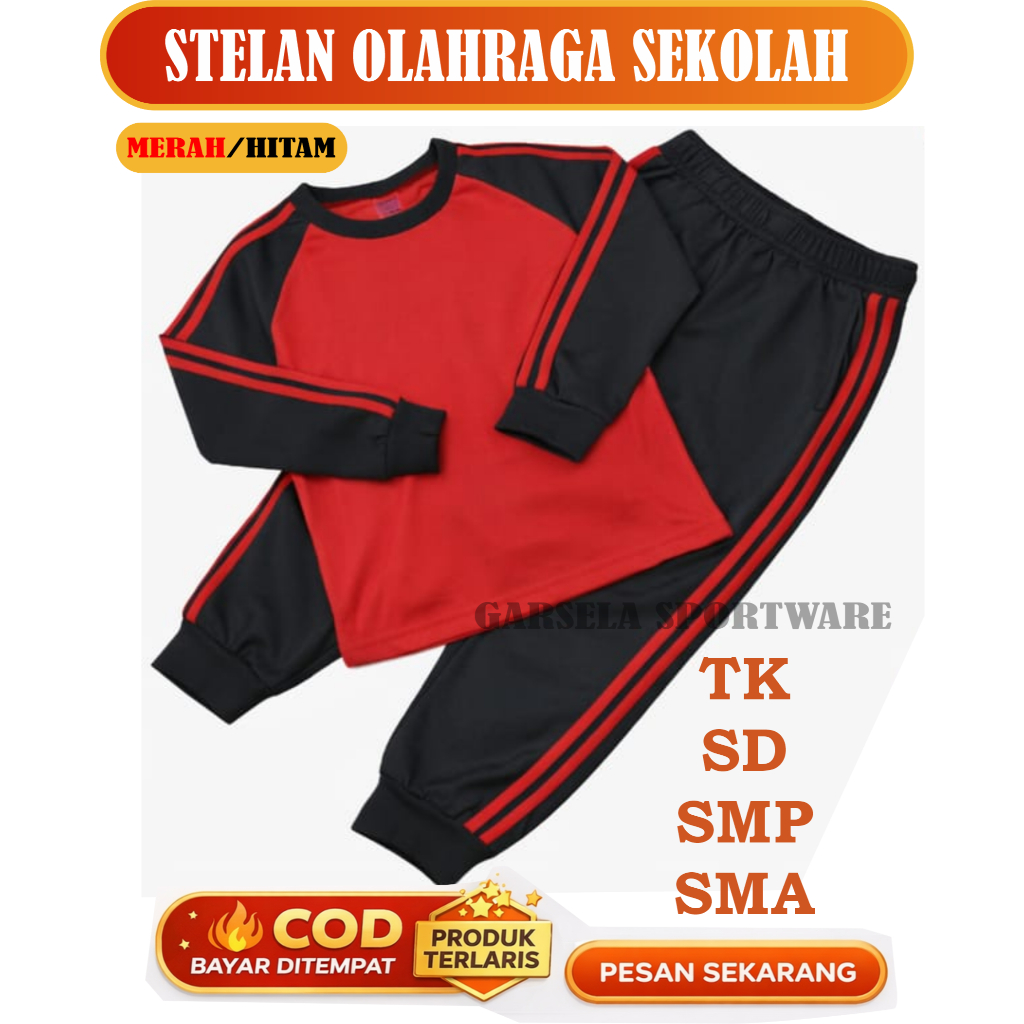 Stelan Olahraga Sekolah Anak TK SD SMP SMA Setelan Training Anak Merah & Hitam Baju Olahraga Anak Mu
