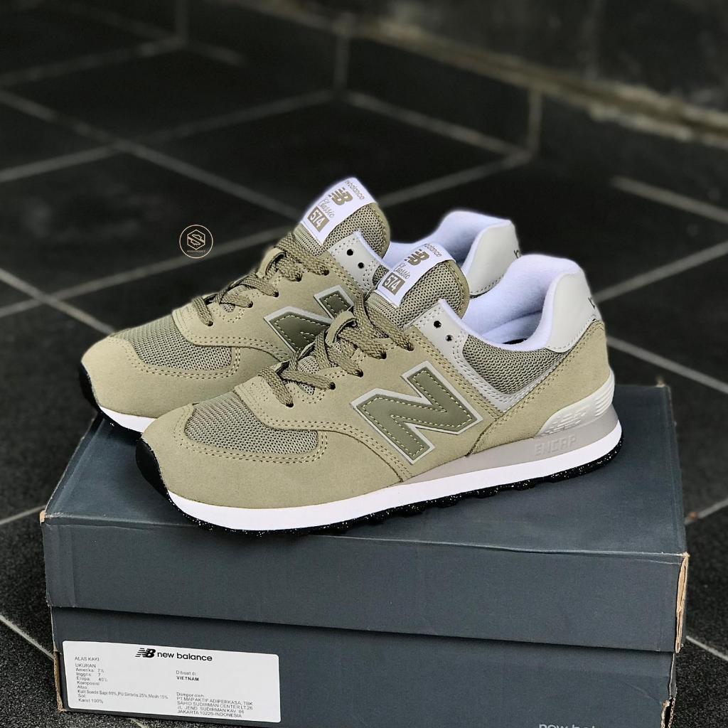Sneakers New Balance Classic 574 Suede Olive Green White Black Grey Original