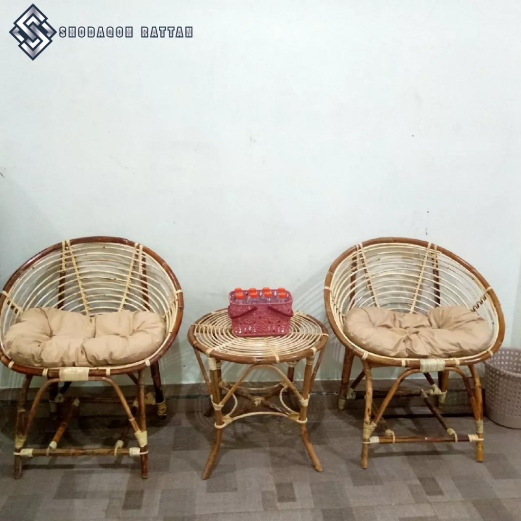 BEST KURSI TERAS KERANG ROTAN / KURSI ROTAN TERAS BUKUR / KURSI TAMU ROTAN ASLI FINISHING