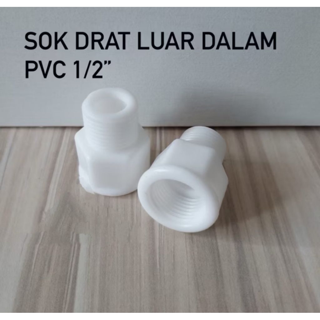 Sok drat luar dalam 1/2 inch u-pvc
