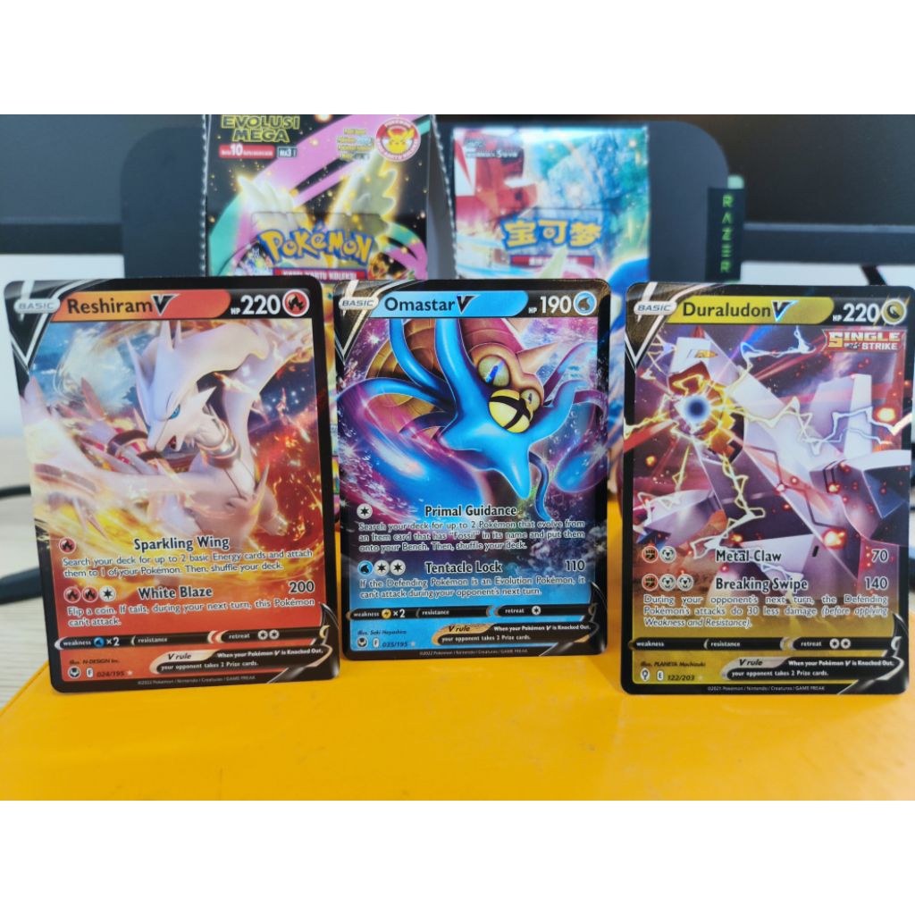 Pokemon TCG (ENG) - Reshiram V 024/195 - Omastar V 035/195 - Duraludon V 112/203