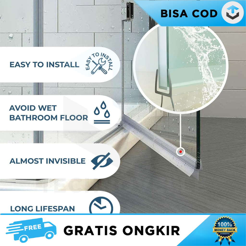 AKSESORIS BAWAH PINTU KACA KAMAR MANDI PVC TRANSPARAN CEGAH CIPRATAN SHOWER AREA LUAR KERING ANTI SL