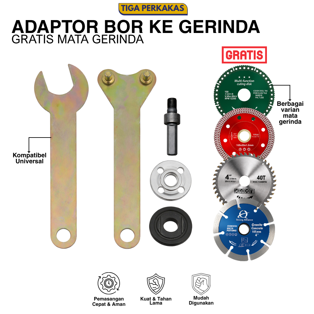Paket PROMO - Arbor Adaptor Bor Ke Gerinda Arbor Set Mata Potong Ubah Bor Jadi Mesin Potong Gerinda