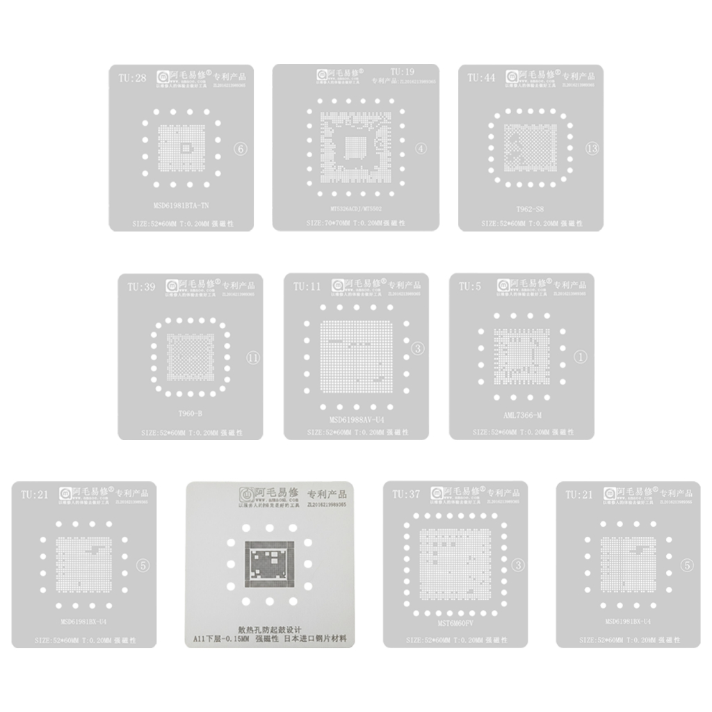 Cetakan IC AMAOE TU:37 MST6M60FV / A11 CPU 0.15MM / TU:21 MSD61981BX-U4 / TU:5 AML7366-M / TU:9 MSD6