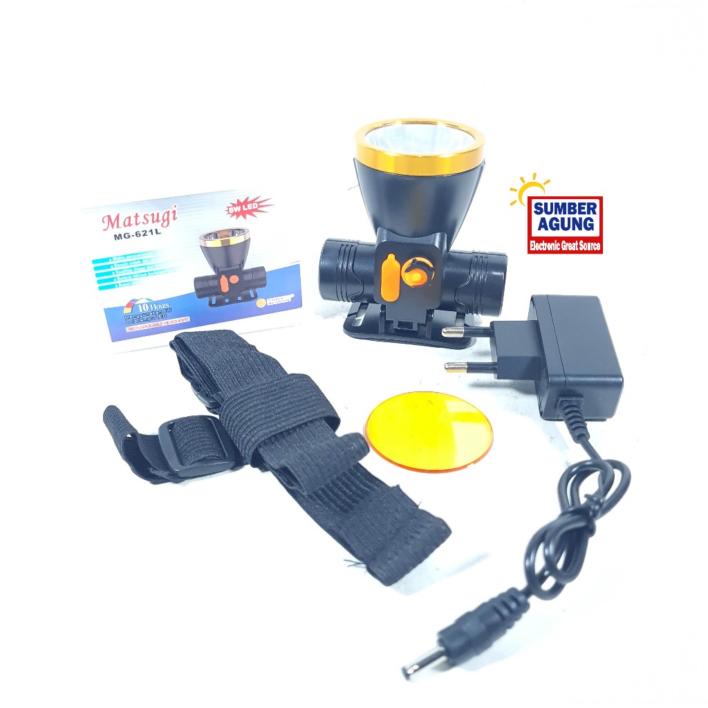 Matsugi Senter Kepala Cas MG621L Murah 8W LED MG-621L (Bonus Yellow Glass) Tahan Lama
