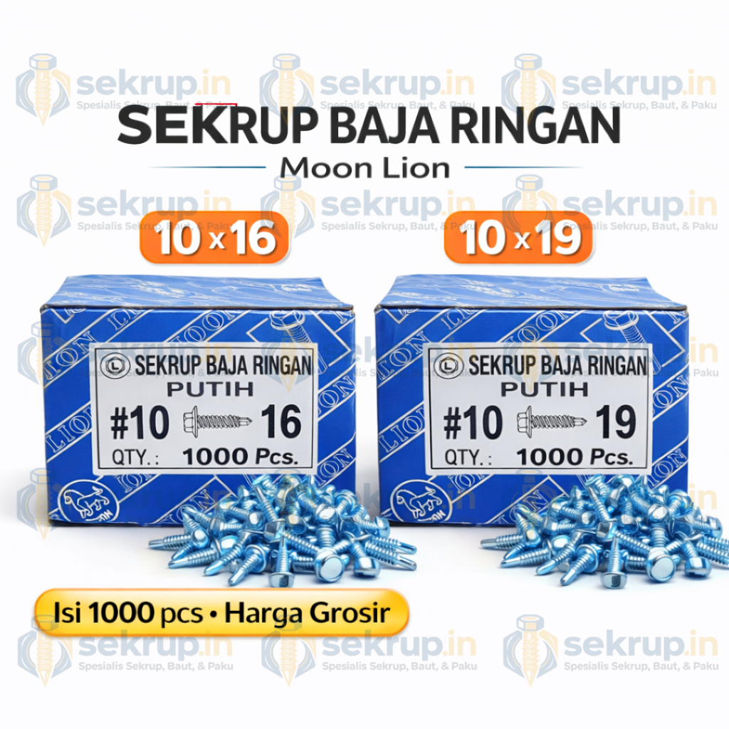 (1 BOX) LION #10 X 19 / #10 X 16 SEKRUP BAJA RINGAN MOON LION 10X19 / 10X16