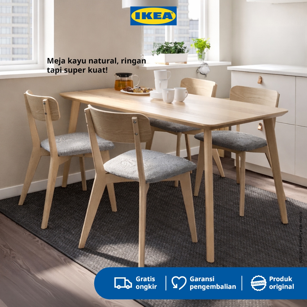 IKEA LISABO Meja Makan Minimalis Veneer Kayu Ash 140x78 cm