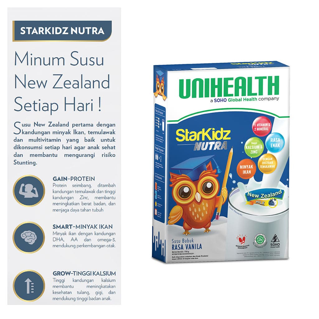 Susu Formula Anak 1 - 12 Tahun StarKidz Nutra Rasa Vanilla Coklat- 1 Box 750 Gr