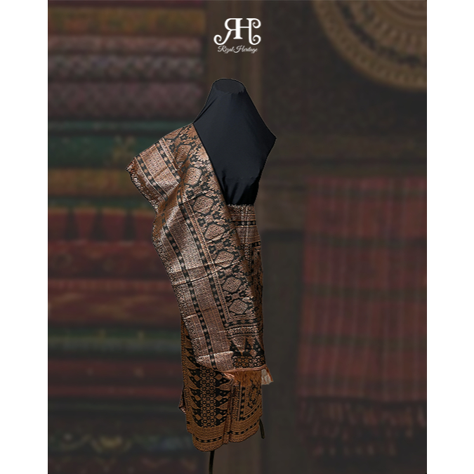 Songket Palembang Motif Lepus Warna Hitam Tembaga, Songket Murah, 1 Setel | Rizal Songket