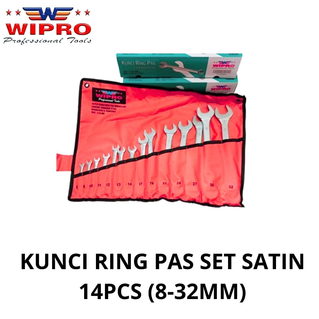 WIPRO KUNCI RING PAS SET SATIN 14PCS (8-32MM) / KUNCI PAS SET 8-32MM