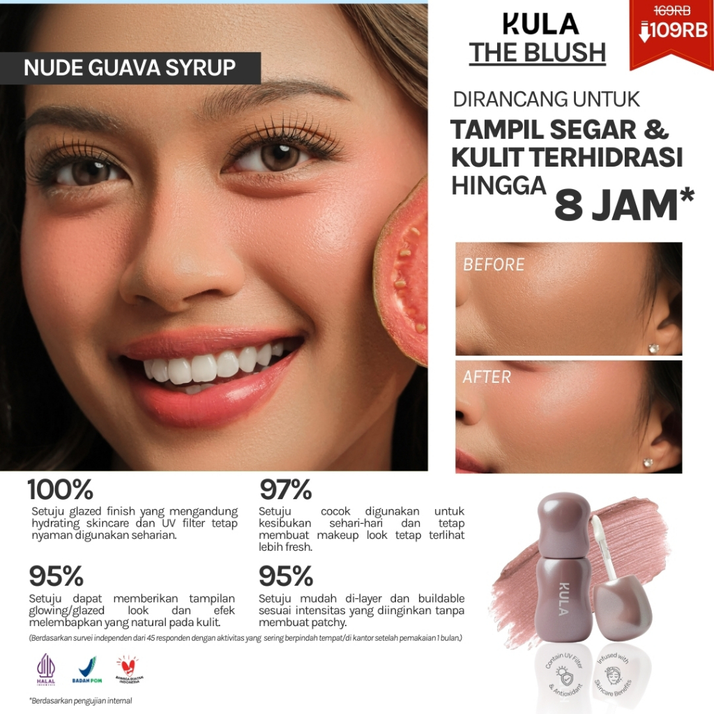 KULA - The Blush Shade Nude Guava Syrup | Blush On Liquid Blush Ringan Mudah Diratakan Tahan Lama Cr
