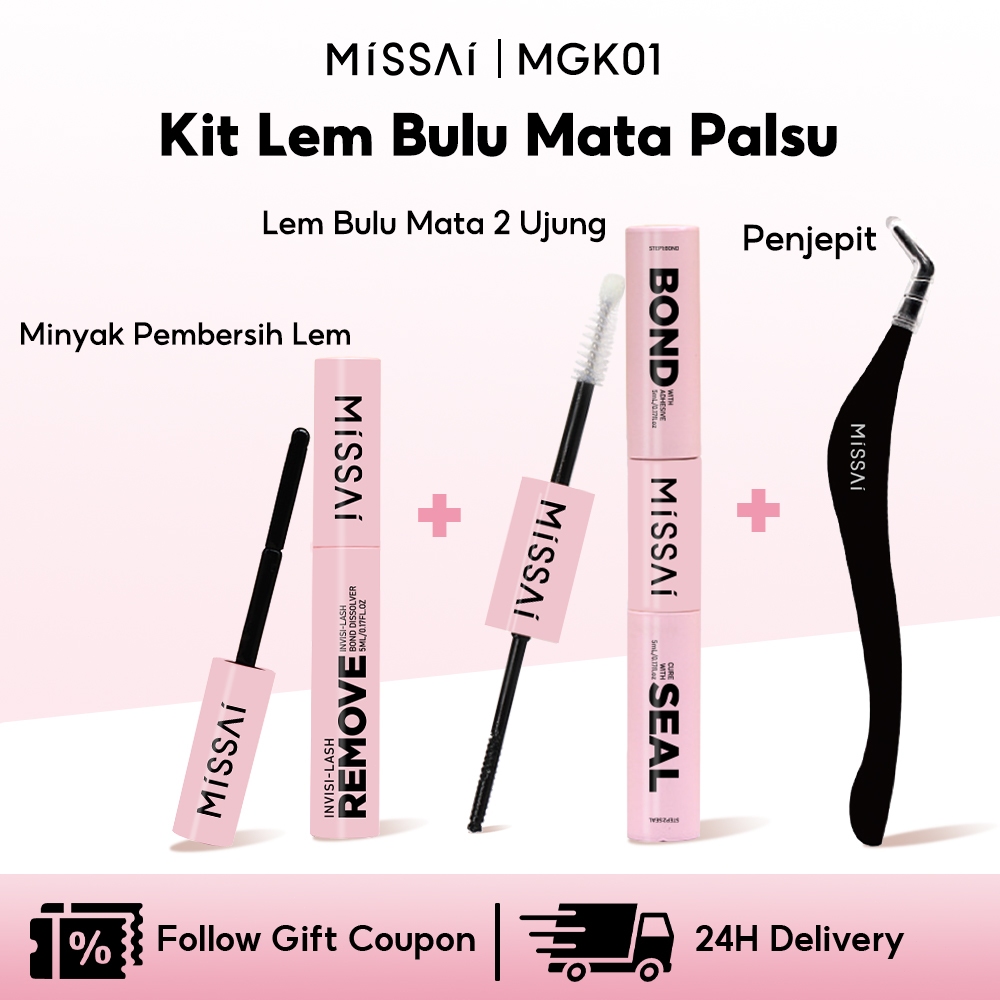 MISSAI Bulu Mata Palsu Lem Set Lem Bulu Mata Palsu Pinset Eyelashes Glue Trasnparan Waterproof and S