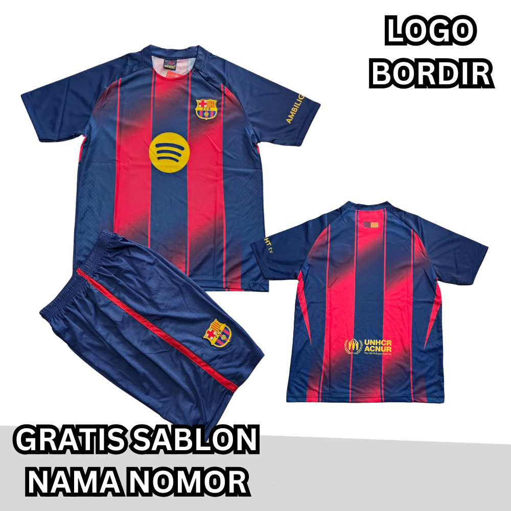 auri sport gratis nama nomor jersey baju bola anak barcelona home kids printing umur 7-13 tahun