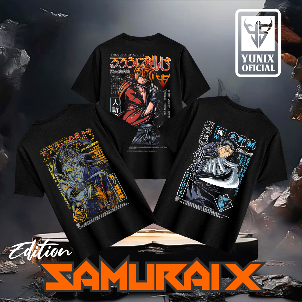 Kaos Baju Samurai X Rurouni Kenshin Anime T-Shirt Himura Kenshin Shishio Makoto Saito Hajime - Yunix