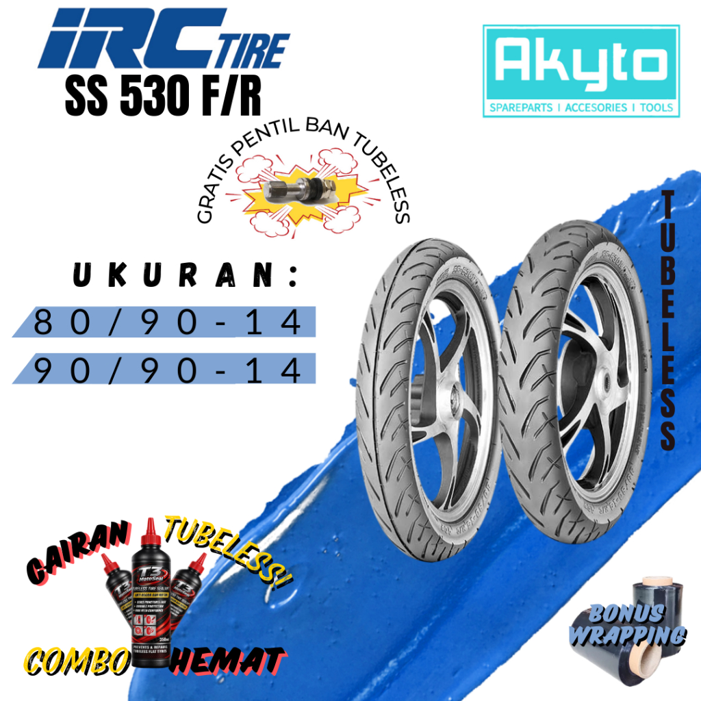 IRC SS 530 / BAN TUBELESS HARIAN FREE PENTIL + WRAPPING / BAN MOTOR MATIC METIK RING 14 / BEAT VARIO