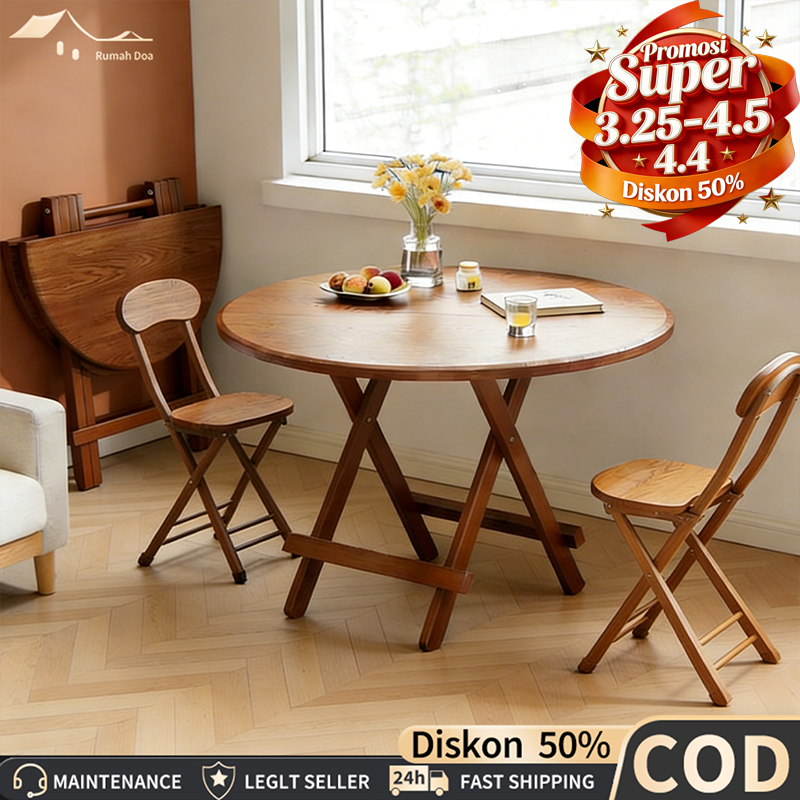 COD Meja Bundar Lipat Meja Lipat Portable Kayu Nordik Modern Cokelat Meja Lipat Kayu Meja Jualan Ser
