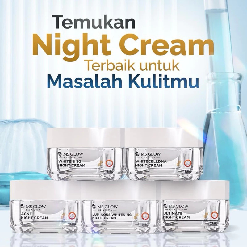 MS GLOW - NIGHT CREAM DAY KRIM Malam Whitening Ultimate Luminous WhiteCell DNA WCD Acne Sunwhite BB
