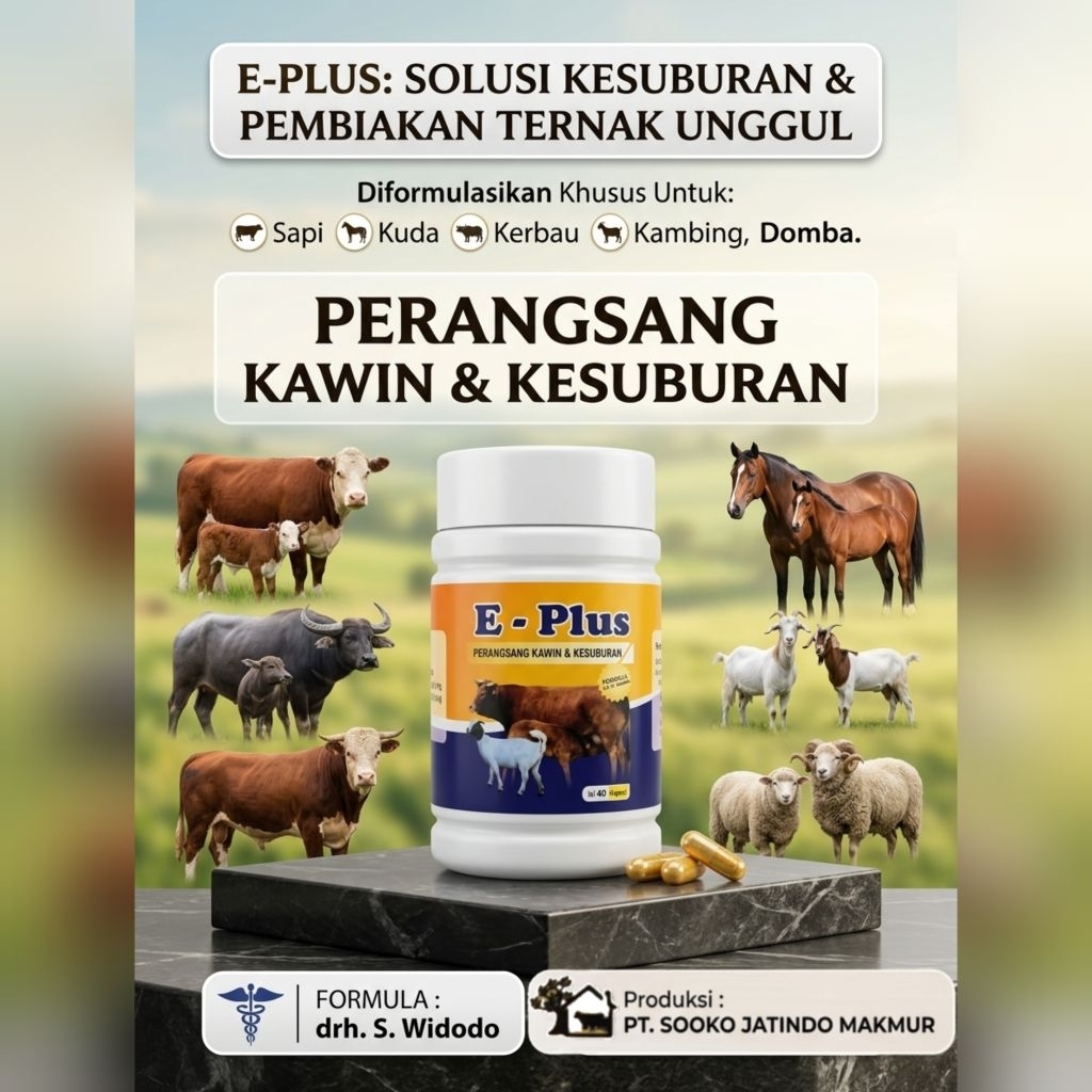Suplemen Perangsang Birahi dan Kesuburan Sapi Kambing E Plus 40 Kapsul