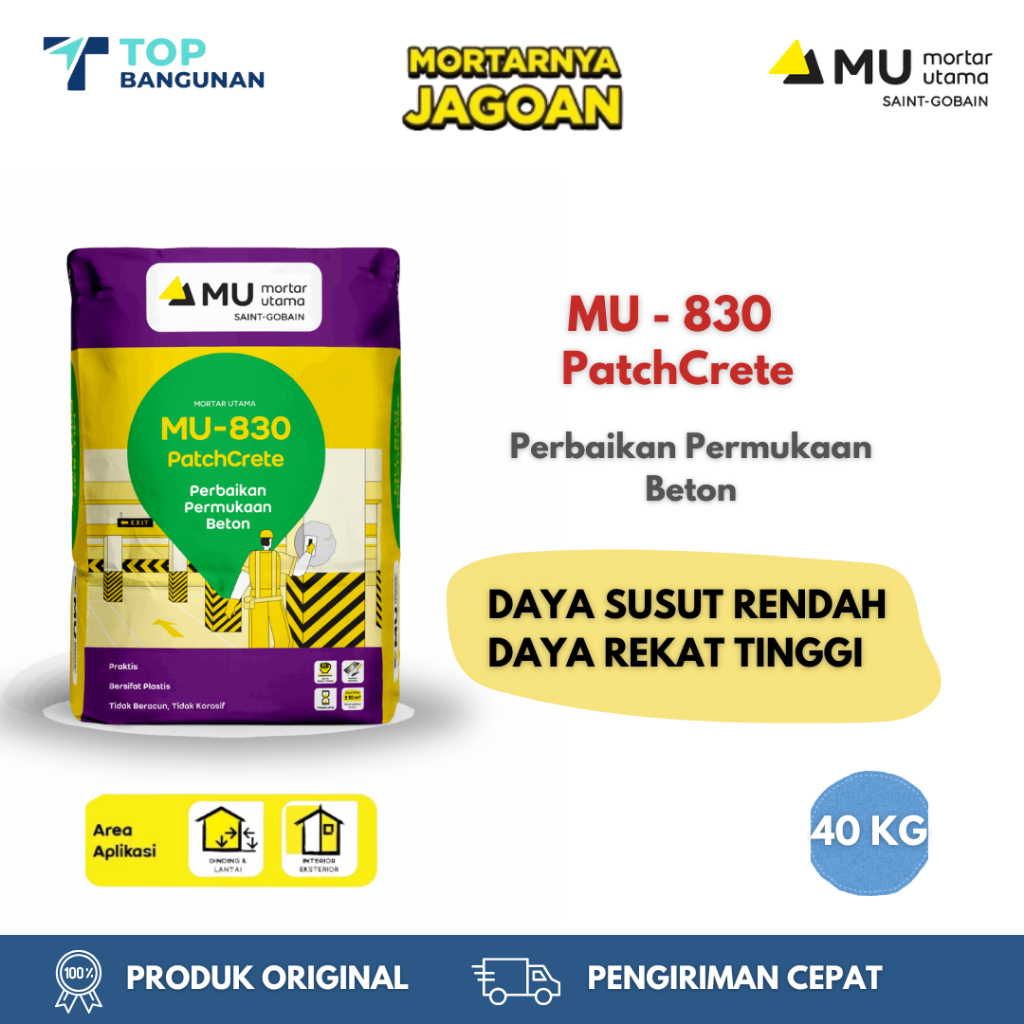 Mortar Utama MU-830 PatchCreate Perbaikan Permukaan Beton 40Kg - Perbaikan Keretakan Pada Plester