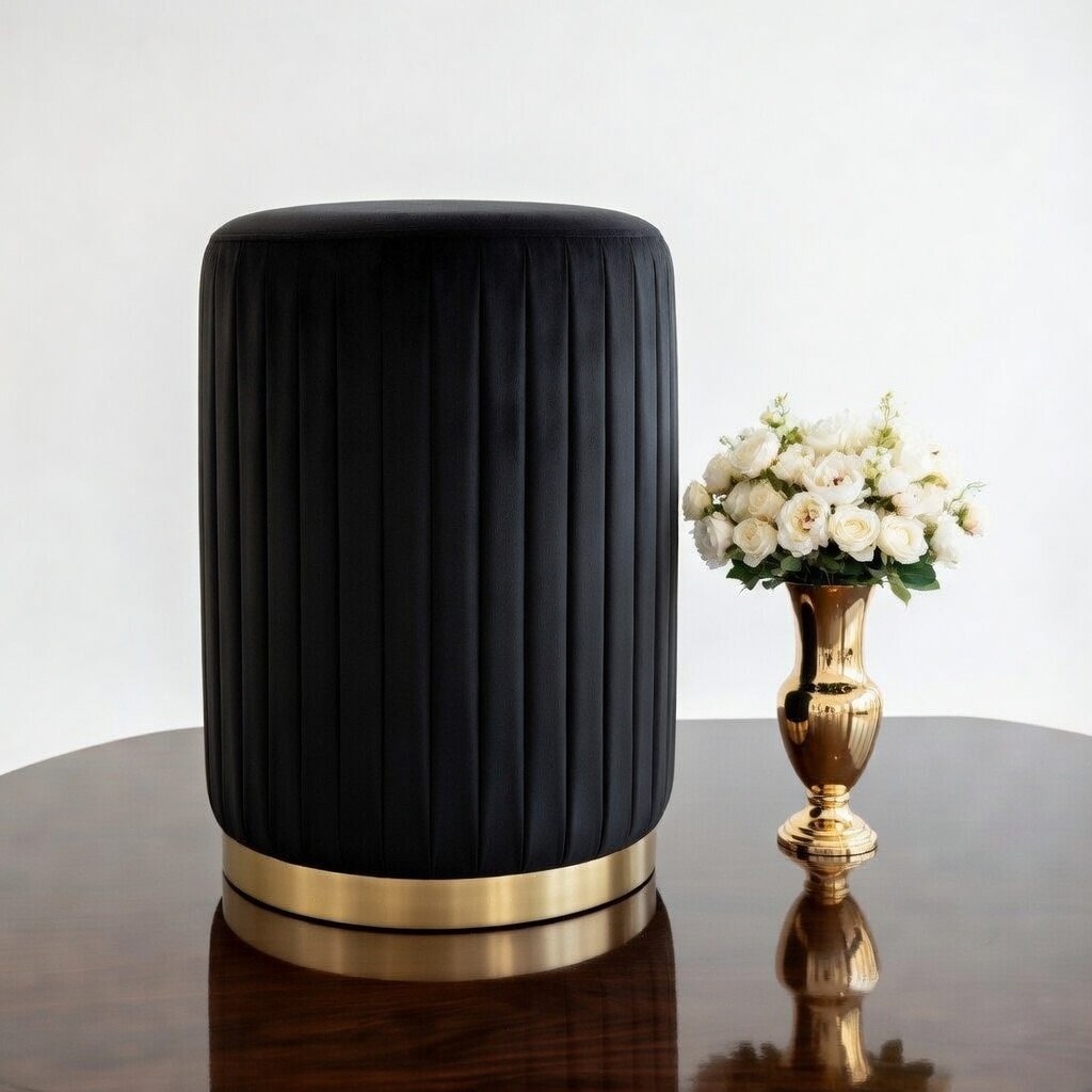 Kursi Stool Bulat Salur Bludru Premium, Sofa Stul Rias, Sofa Stool Pengantin Kursi Domas