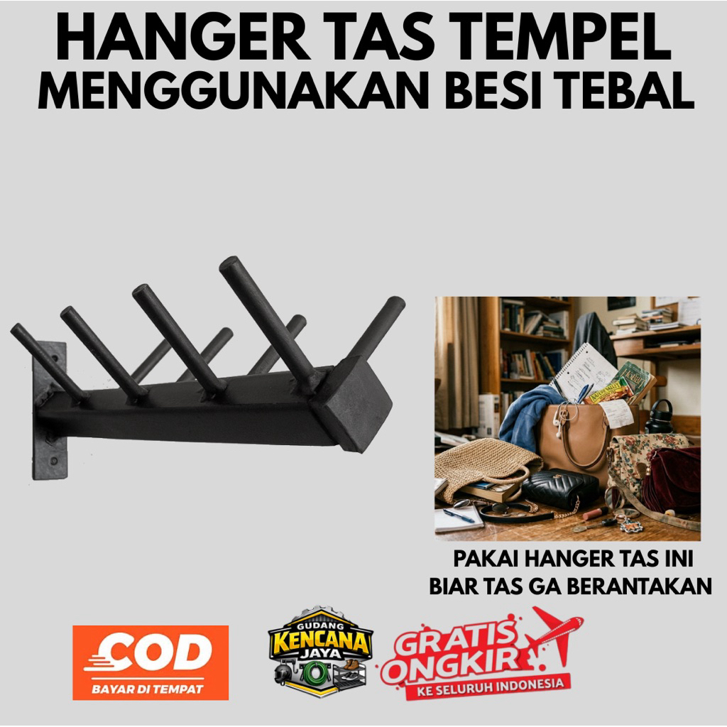 Gantungan Hanger TAS Tempel Dinding Serbaguna dari Besi